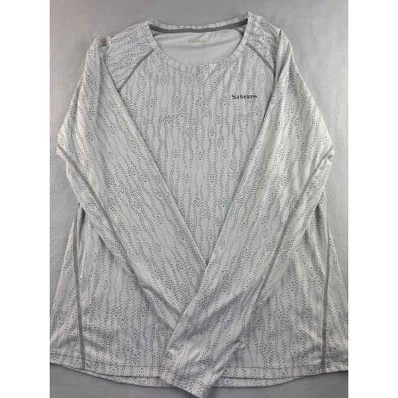 Simms Tops - Simms SolarFlex UPF 50 Long Sleeve Fishing Shirt White Gray Print Women's L